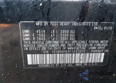 2015 Subaru Legacy 2.5I Limited из США, поврежденный, VIN 4S3BNAN69F3043319